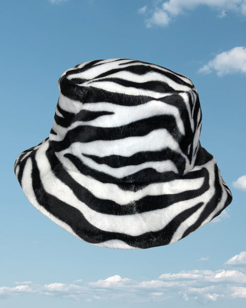 Zebra print faux fur bucket hat