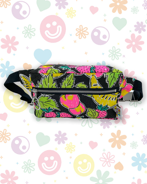 Neon & Black Fruity Bumbag with Strawberries, Peaches & Bananas - Made to Order