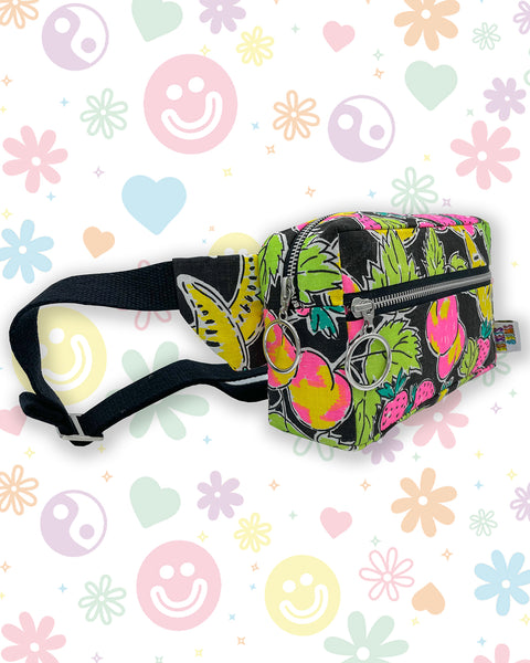 Neon & Black Fruity Bumbag with Strawberries, Peaches & Bananas - Made to Order