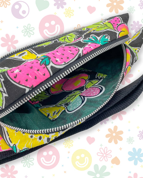 Neon & Black Fruity Bumbag with Strawberries, Peaches & Bananas - Made to Order