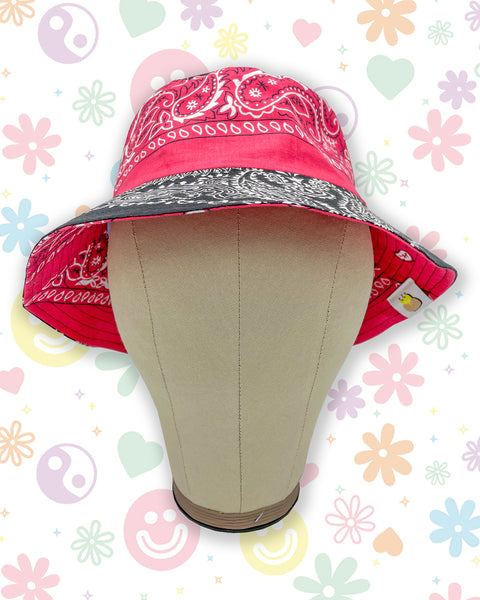 Pink & Black Bandana Colour Block Bucket Hat