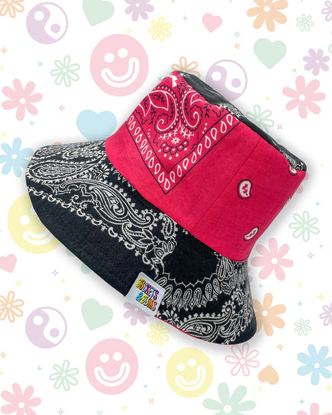 Pink & Black Bandana Colour Block Bucket Hat