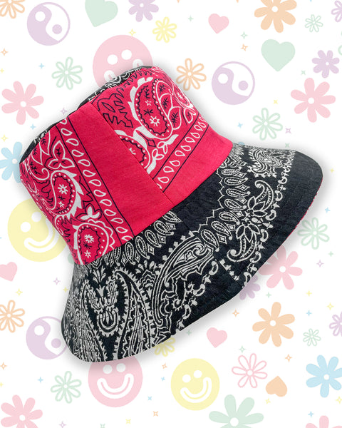 Pink & Black Bandana Colour Block Bucket Hat