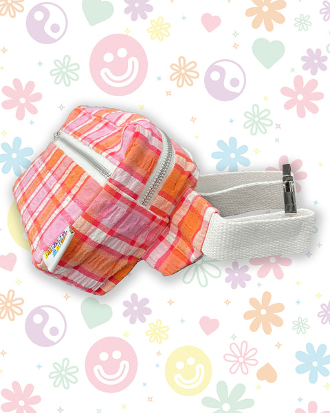 Pink & Orange Check Seersucker Vintage Picnic Blanket Bumbag