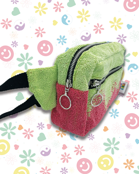 Upcycled Lime Green & Bright Pink Beach Towel Bumbag