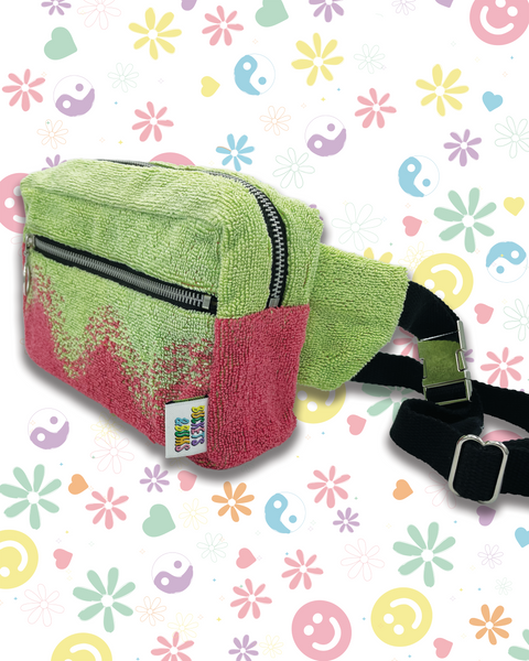 Upcycled Lime Green & Bright Pink Beach Towel Bumbag