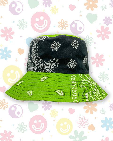 Green & Black Bandana Colour Block Bucket Hat