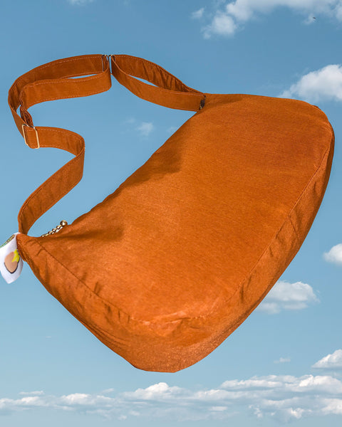 Brown silky mini shoulder bag