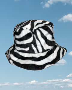 Zebra print faux fur bucket hat