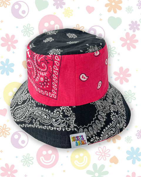 Pink & Black Bandana Colour Block Bucket Hat