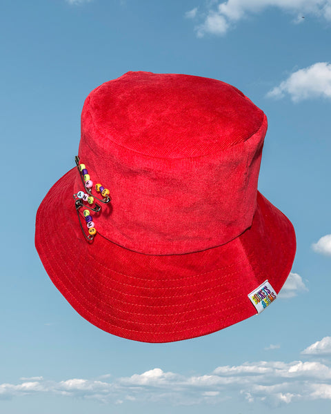 Red Safety Pin Corduroy Bucket Hat