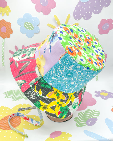 Fantastic floral bucket hat - back view showing all 5 panels in the different floral fabrics
